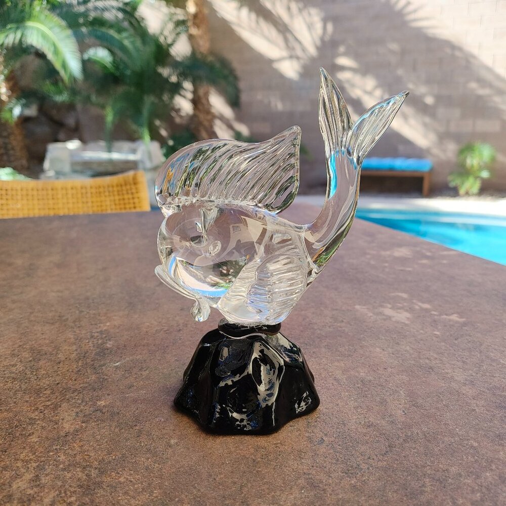 Icet Arte Murano Glass Fish Sculpture / Figurine on Black Base - See Description